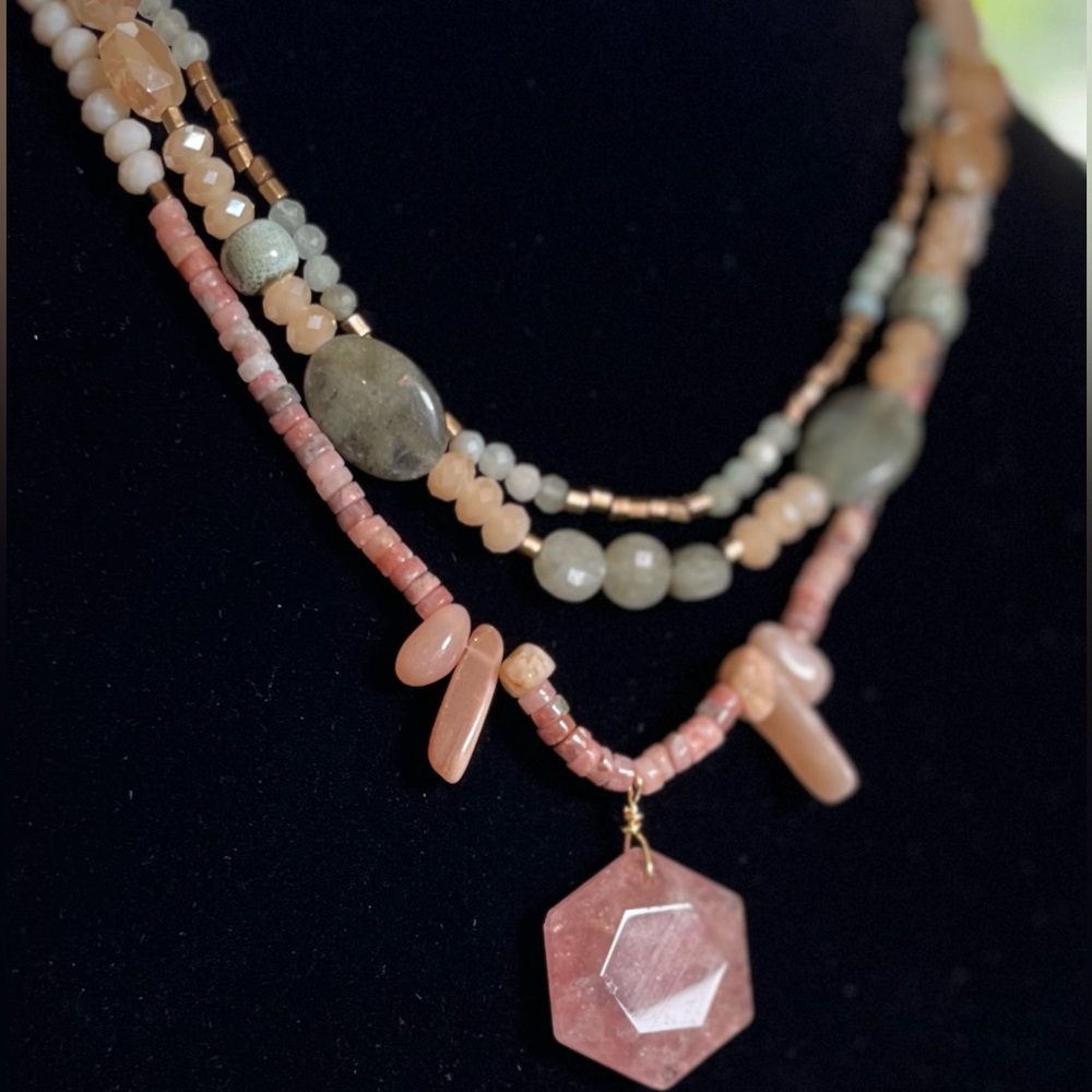 New handmade Labradorite and quartz stack necklace